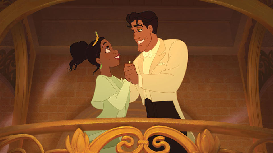 Tiana and Naveen in The Princess and the Frog.