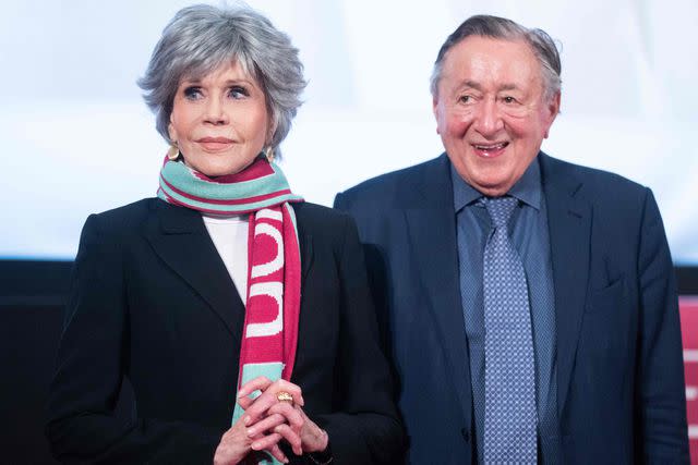 <p>GEORG HOCHMUTH/APA/AFP via Getty</p> Jane Fonda poses with Richard Lugner on the eve of 2023's Vienna Opera Ball.