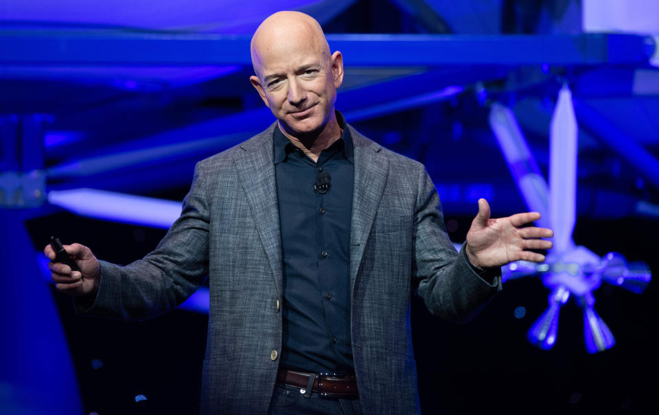 Amazon CEO Jeff Bezos announces Blue Moon, a lunar landing vehicle for the Moon, during an event in Washington, DC, on May 9, 2019.<span class="copyright">Saul Loeb—AFP/Getty Images</span>