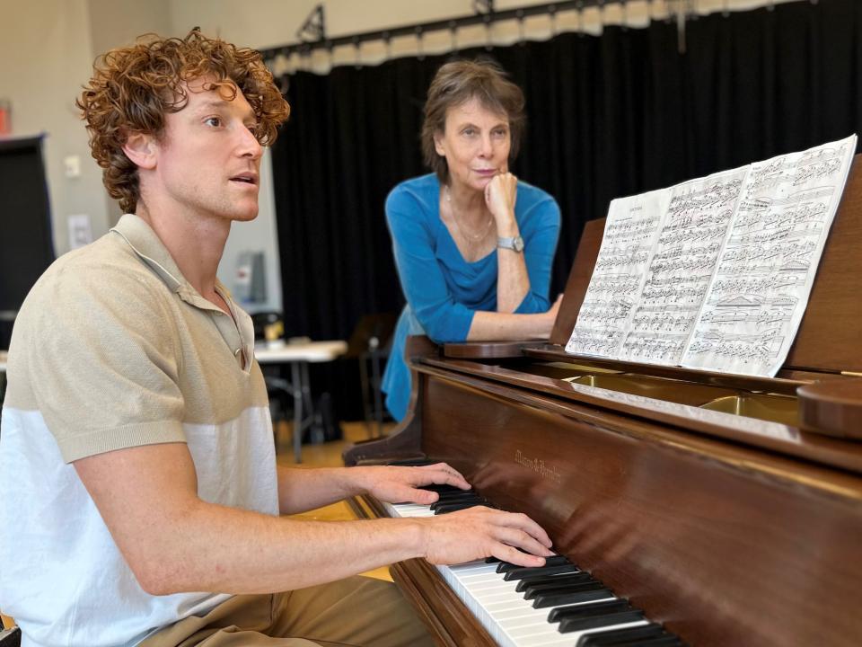 Director Emily Mann and Daniel Donskoy run through rehearsal notes for "The Pianist." Mann adapted the play for George Street Playhouse from the memoir of Wladyslaw Szpilman.