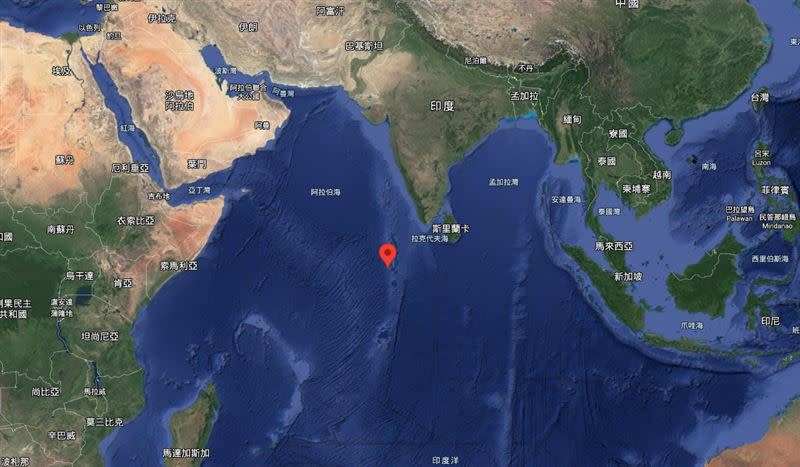長征五號B火箭殘骸，在9日墜落在印度洋海域。（圖／翻攝自Google map）