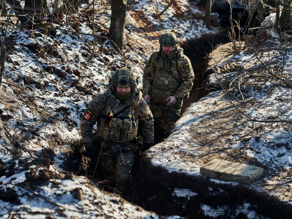 Ukrainian soldiers in trenches in the frontline close to Bakhmut, Donetsk region, Ukraine, Wednesday, Feb. 8, 2023.