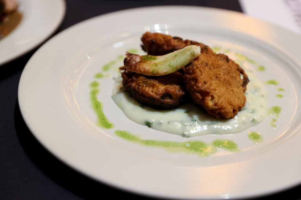 Salem CTEC's starter dish of Dungeness crab fritters during the Oregon ProStart Championships at the Salem Convention Center on March 13 in Salem.