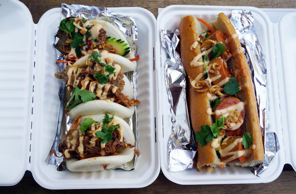 Vegan bao buns and Vietnam's famous bánh mì ready to eat. (Courtesy Lola Mendez)