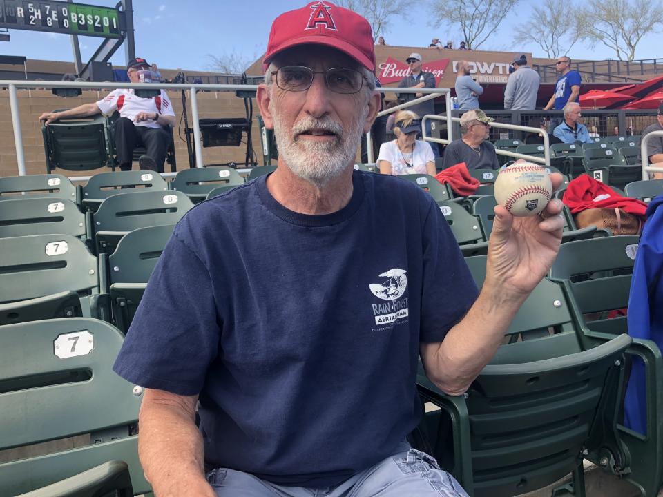 Angels fan Jimmy Proctor caught the first foul ball that Shohei Ohtani hit in the U.S. (Yahoo Sports)