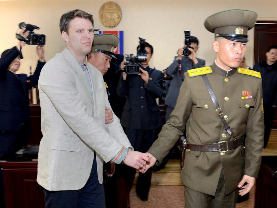 Otto Warmbier in detention (EPA)