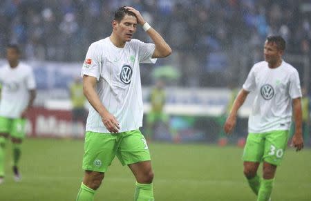 VfL Wolfsburg's Mario Gomez reacts during match against SV Darmstadt. SV Darmstadt 98 v VfL Wolfsburg - German Bundesliga - Jonathan-Heimes stadium am Bollenfalltor, Darmstadt, Germany - 22/10/16. REUTERS/Kai Pfaffenbach