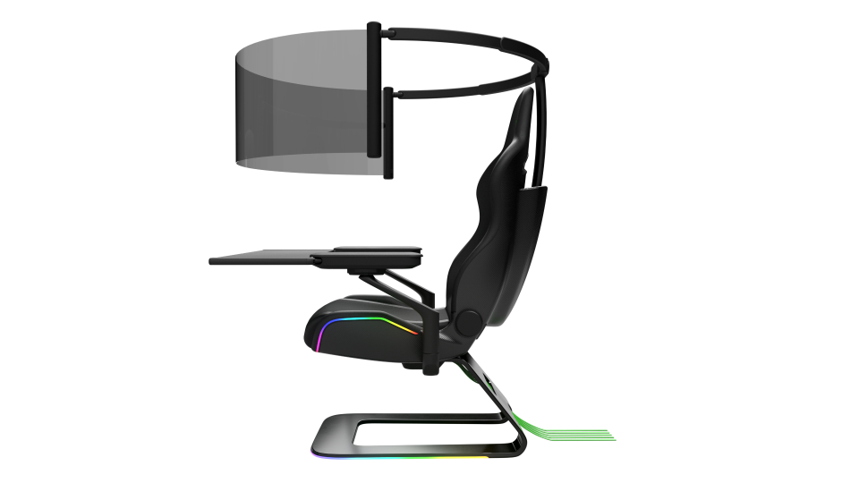 Razer's Project Brooklyn concept gaming chair has a 60-inch flexible OLED panoramic display that rolls out and retracts.