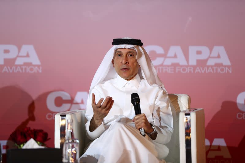 FILE PHOTO: Qatar Airway's Chief Executive Officer, Akbar Al Baker speaks at the opening session of a CAPA aviation summit, in Doha