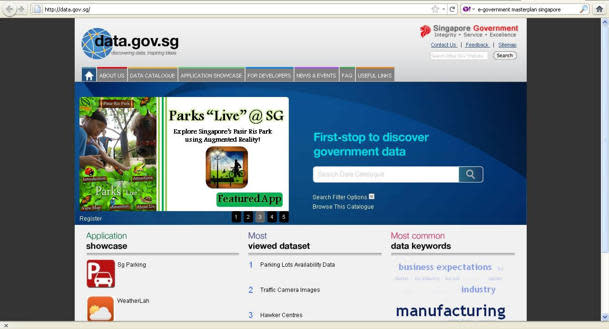 The new data.gov.sg website, which carries data in raw format to facilitate app development. (Screengrab: data.gov.sg)