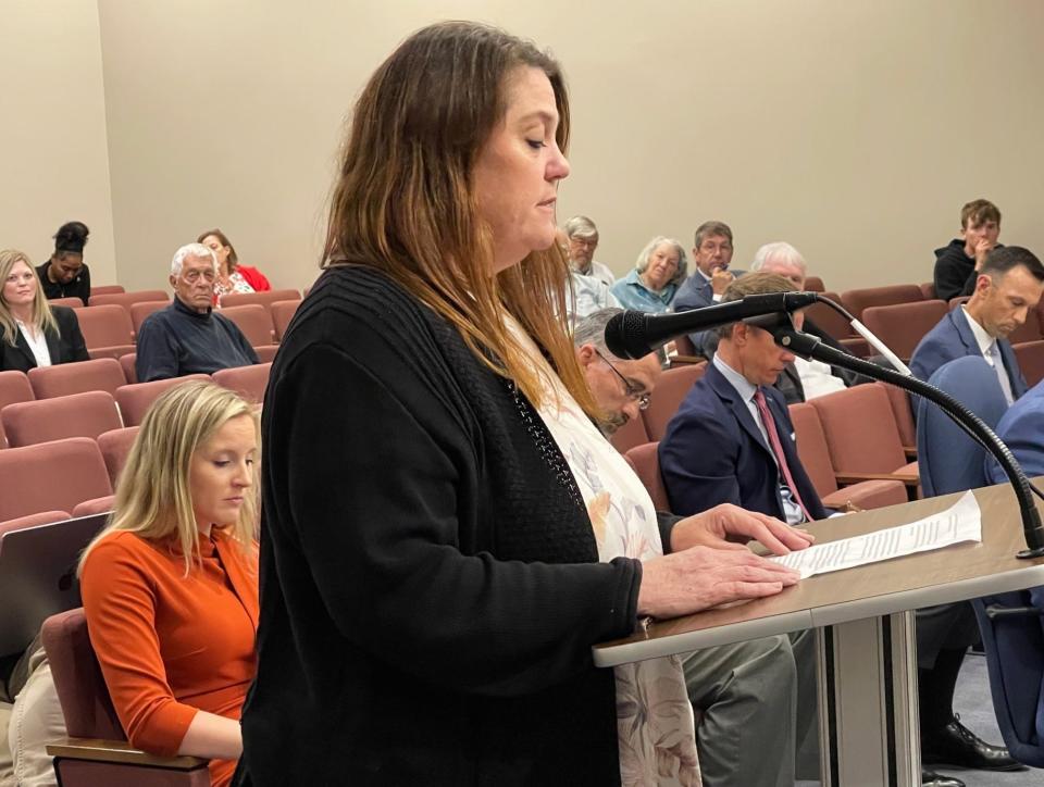 Pam Lyda addresses Spartanburg County Council on Monday, Oct. 16.