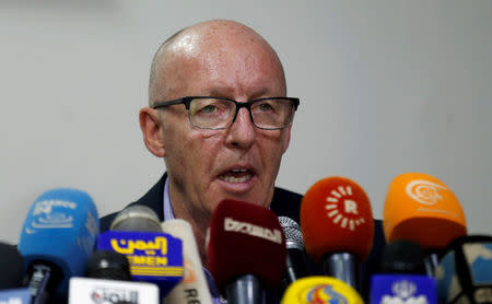 U.N. Humanitarian Coordinator Jamie McGoldrick addresses a news conference in Sanaa, Yemen August 30, 2016. REUTERS/Khaled Abdullah