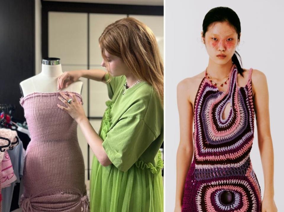 rebecca dainty knit knitting a pink dress