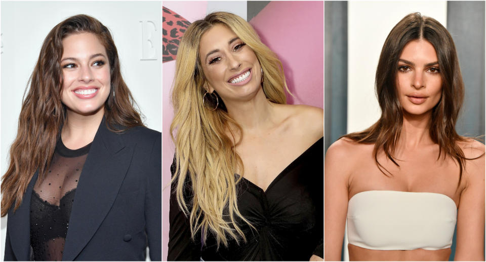 A composite picture of Ashley Graham, Stacey Solomon and Emily Ratajkowski who are some of the celebrities who have shared breastfeeding stories