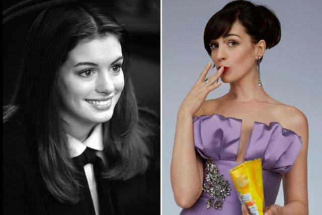 Anne Hathaway a los 19, en Diario de una princesa, y en la actualidad