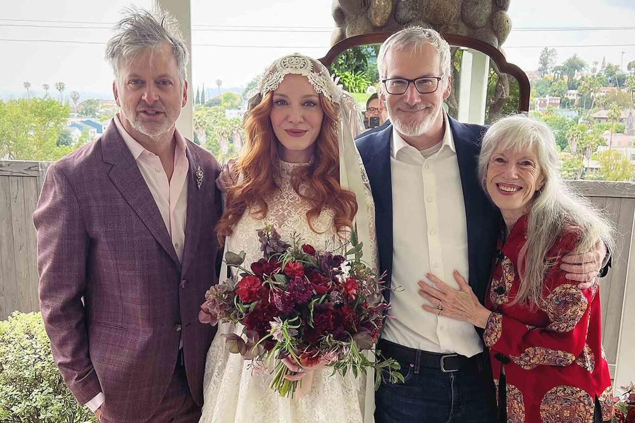 <p>Christina Hendricks/Instagram</p> Christina Hendricks (center) with her family