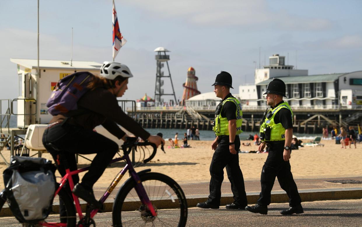 Police patrolling on Bournemouth beach