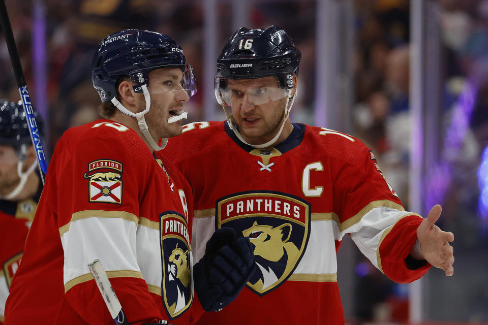 Aleksander Barkov #16 and Matthew Tkachuk #19 are key cogs in the Panthers' power play. (Photo by Eliot J. Schechter/NHLI via Getty Images)