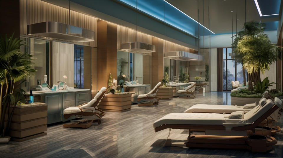 A wellness center with clients undergoing various spa and travel related treatments.