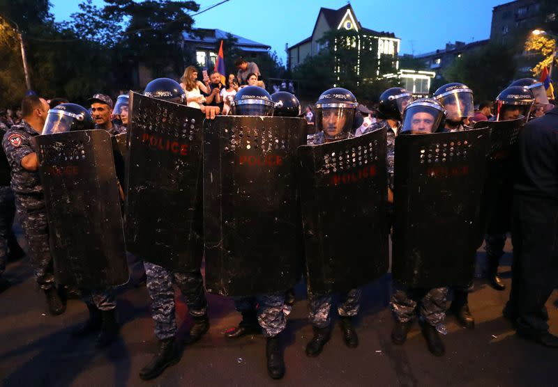 Activists hold an anti-government protest in Yerevan