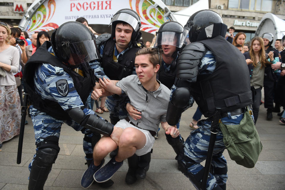 Over 200 people were detained on June 12, 2017 by police at opposition protests called by Kremlin critic Alexei Navalny, said a Russian NGO tracking arrests.&nbsp;