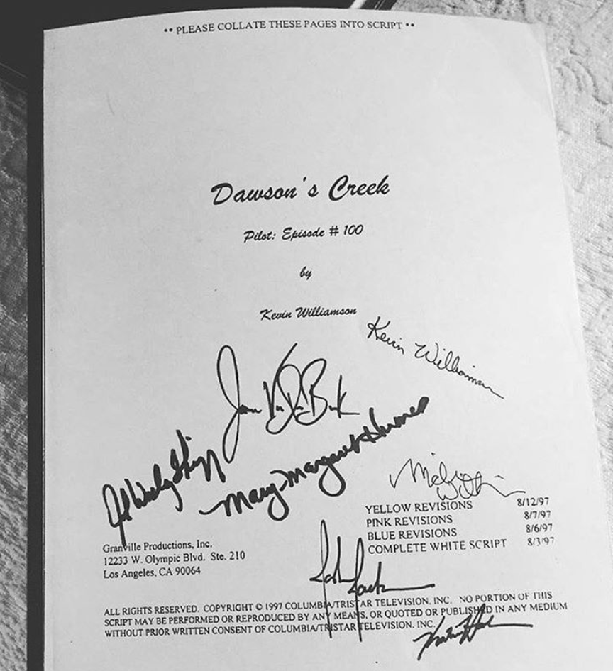 <p>“I am so grateful that 20 years ago we premiered Dawson’s Creek,” the actress wrote, showing off an autographed script from the show’s 100th episode. “I am so honored to have been a part of it such wonderful memories. Such wonderful friends. Such incredible fans. Thank you all!” (Photo: <a rel="nofollow noopener" href="https://www.instagram.com/p/BeOvqVRhmno/?taken-by=katieholmes212" target="_blank" data-ylk="slk:Katie Holmes via Instagram;elm:context_link;itc:0;sec:content-canvas" class="link ">Katie Holmes via Instagram</a>) </p>