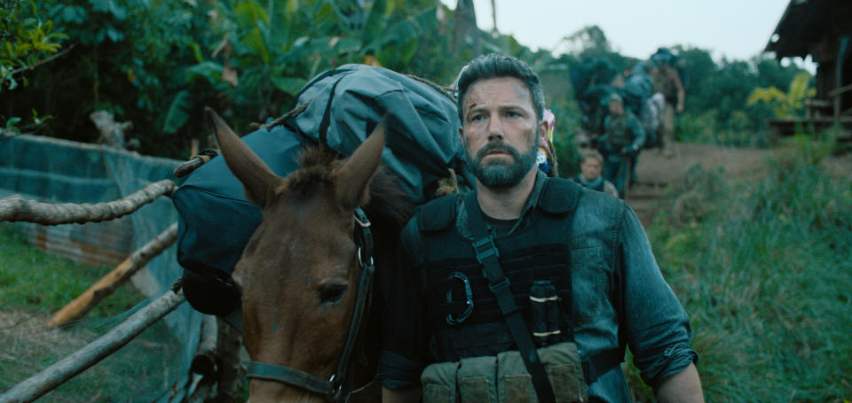 This image released by Netflix shows Ben Affleck in a scene from the film, "Triple Frontier." (Netflix via AP)