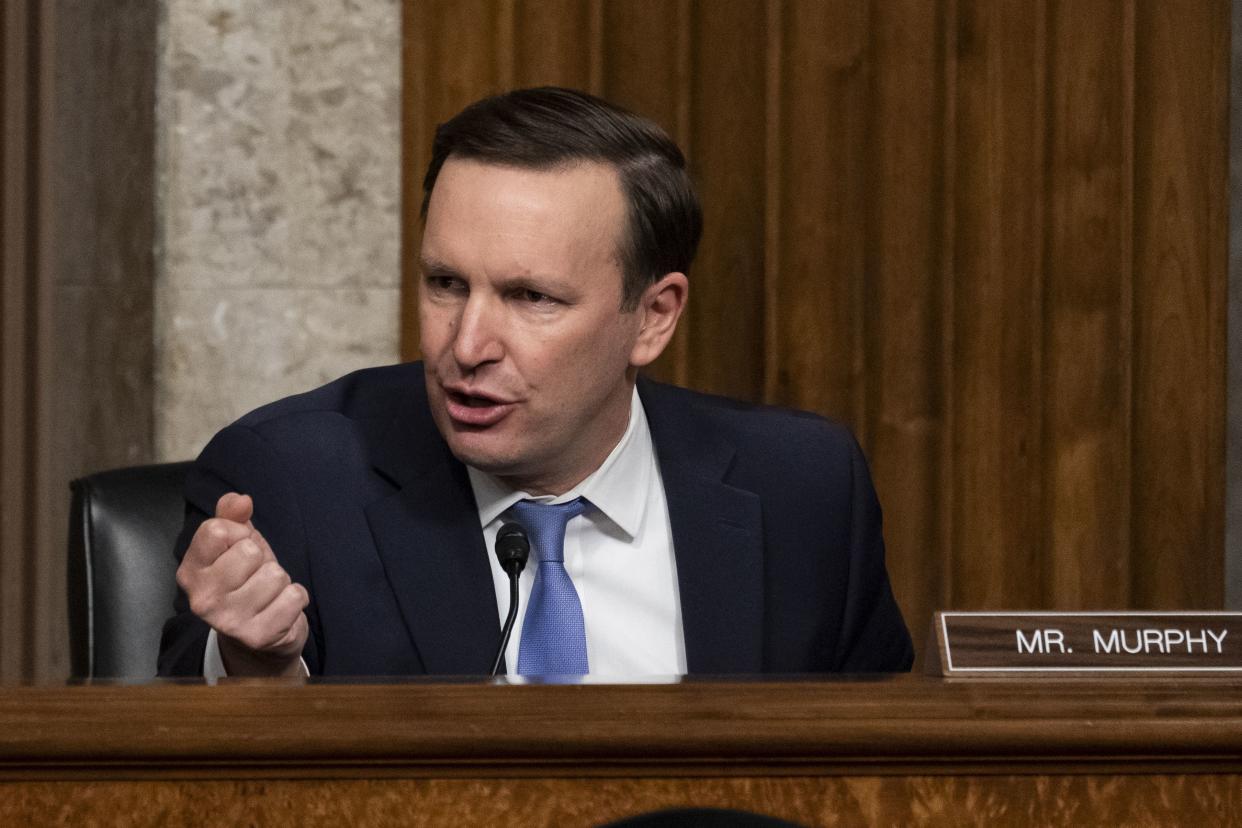 Sen. Chris Murphy (D-Conn.) speaks during a hearing of the Senate Foreign Relations on Capitol Hill in Washington, D.C. on Dec. 7, 2021. Murphy, who came to Congress representing Sandy Hook, begged his colleagues to finally pass legislation addressing the nation’s gun violence problem as the latest school shooting unfolded Tuesday, May 24, 2022, in Uvalde, Texas. (AP Photo/Alex Brandon, Pool, File)