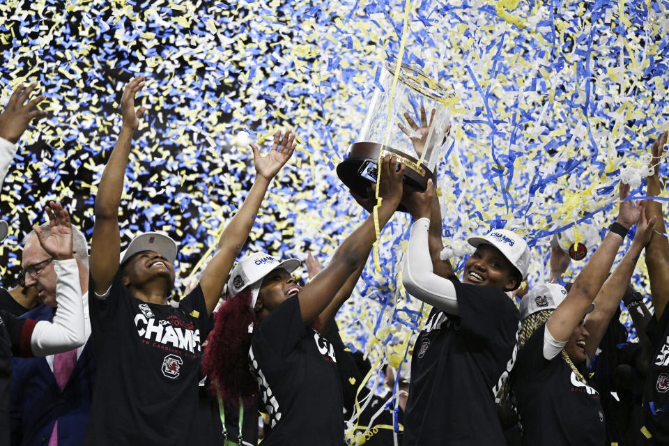 Spieler aus South Carolina feiern ihre SEC-Meisterschaft.  (Eakin Howard/Getty Images)