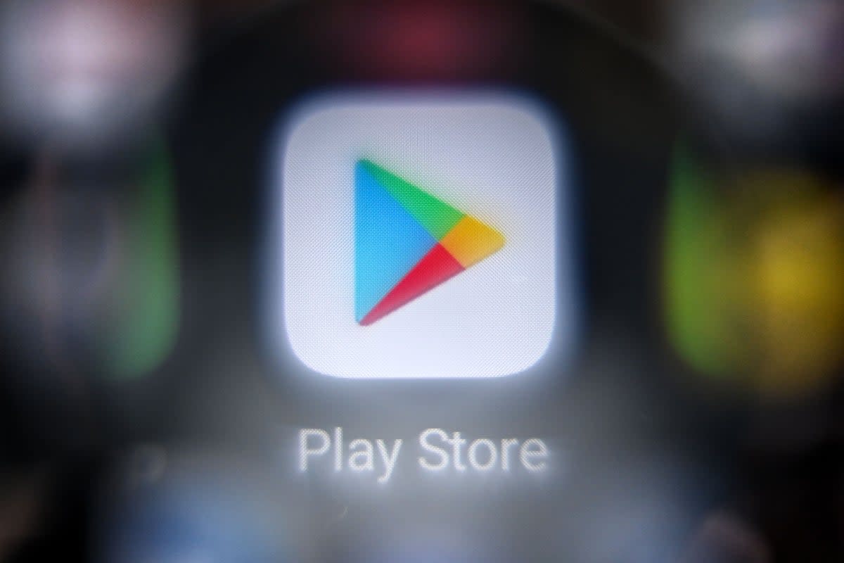 An illustration picture taken on April 21, 2022 in Moscow shows a smart phone screen bearing the Google Play store application logo (AFP via Getty Images)