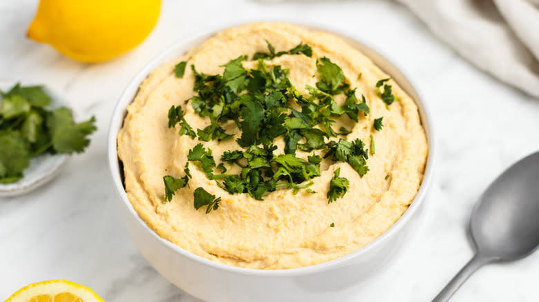 bowl of lemon hummus