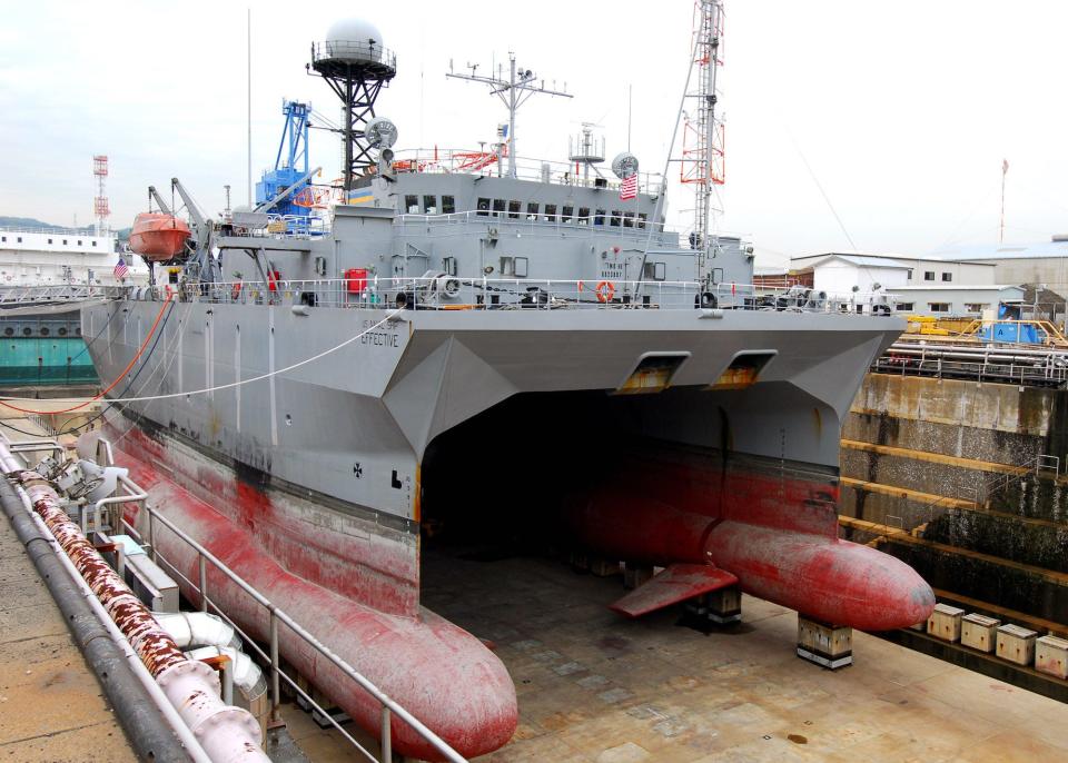 US ocean-surveillance ship USNS Effective in dry dock