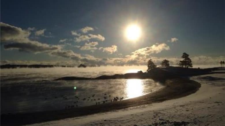 Cold weather creates smoke on the water in Halifax. The storm is expected to continue its track northeast, hitting Halifax, Nova Scotia’s north shore, and Fredericton by 9 a.m. on Sunday.