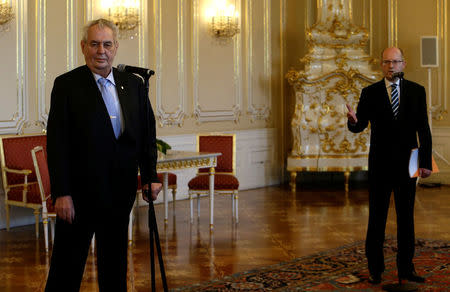 Czech Prime Minister Bohuslav Sobotka meets with President Milos Zeman at Prague Castle in Prague, Czech Republic May 4, 2017. REUTERS/David W Cerny