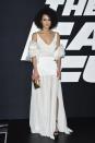 Engelsgleich erschien Nathalie Emmanuel zur Premiere von "Fast & Furious 8" in New York. Die weiße Robe bildet einen tollen Kontrast zu ihrem dunklen Teint, die ebenfalls weiße Federstola verleiht der 28-Jährigen quasi Flügel. (Bild-Copyright: Evan Agostini/Invision/AP)