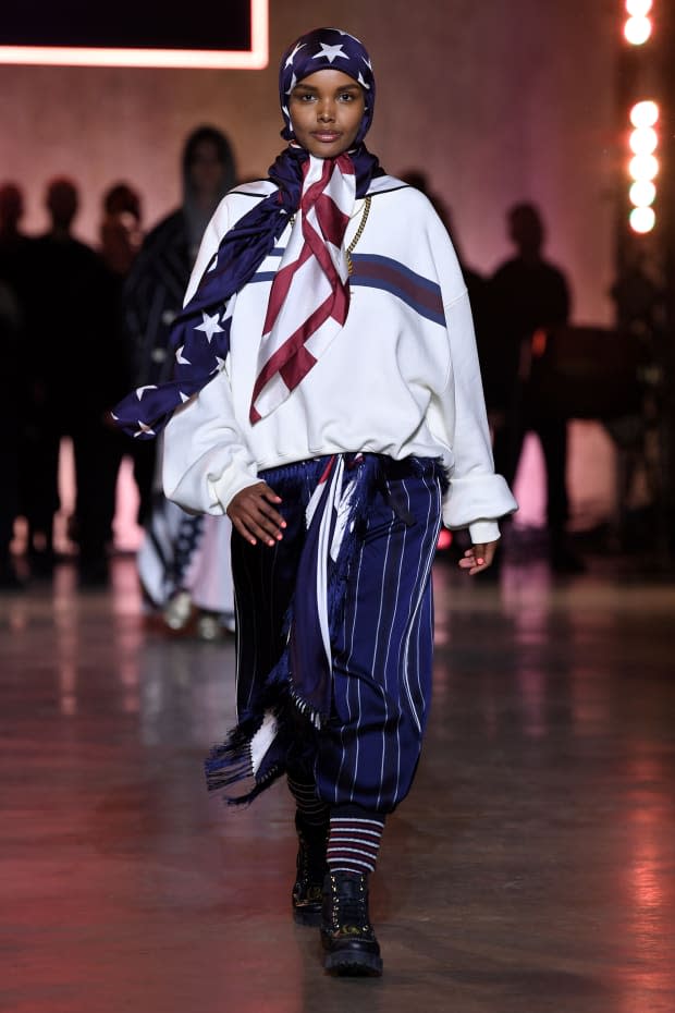 <em>Aden walks the Tommy Hilfiger runway for Spring 2020 during London Fashion Week in February.</em>