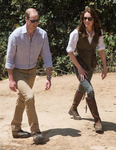 <p>Samir Hussein/WireImage</p> Prince William and Kate Middleton hike to Paro Taktsang, the Tiger's Nest monastery, in Bhutan on April 15, 2016