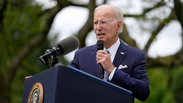 PHOTO: President Joe Biden speaks in the Rose Garden of the White House in Washington, May 1, 2023. (Carolyn Kaster/AP)