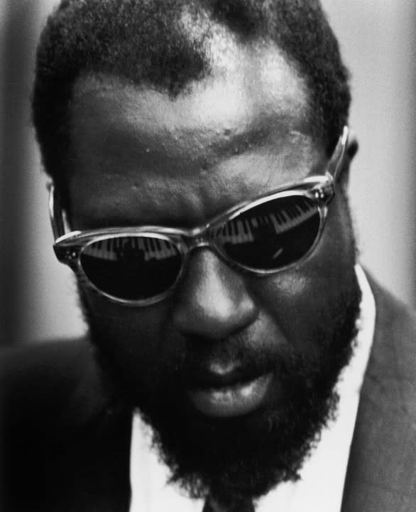 Portrait of jazz musician Thelonious Monk. (Note his hands on keyboard reflected in sunglasses). (Photo by Herb Snitzer/Getty Images)