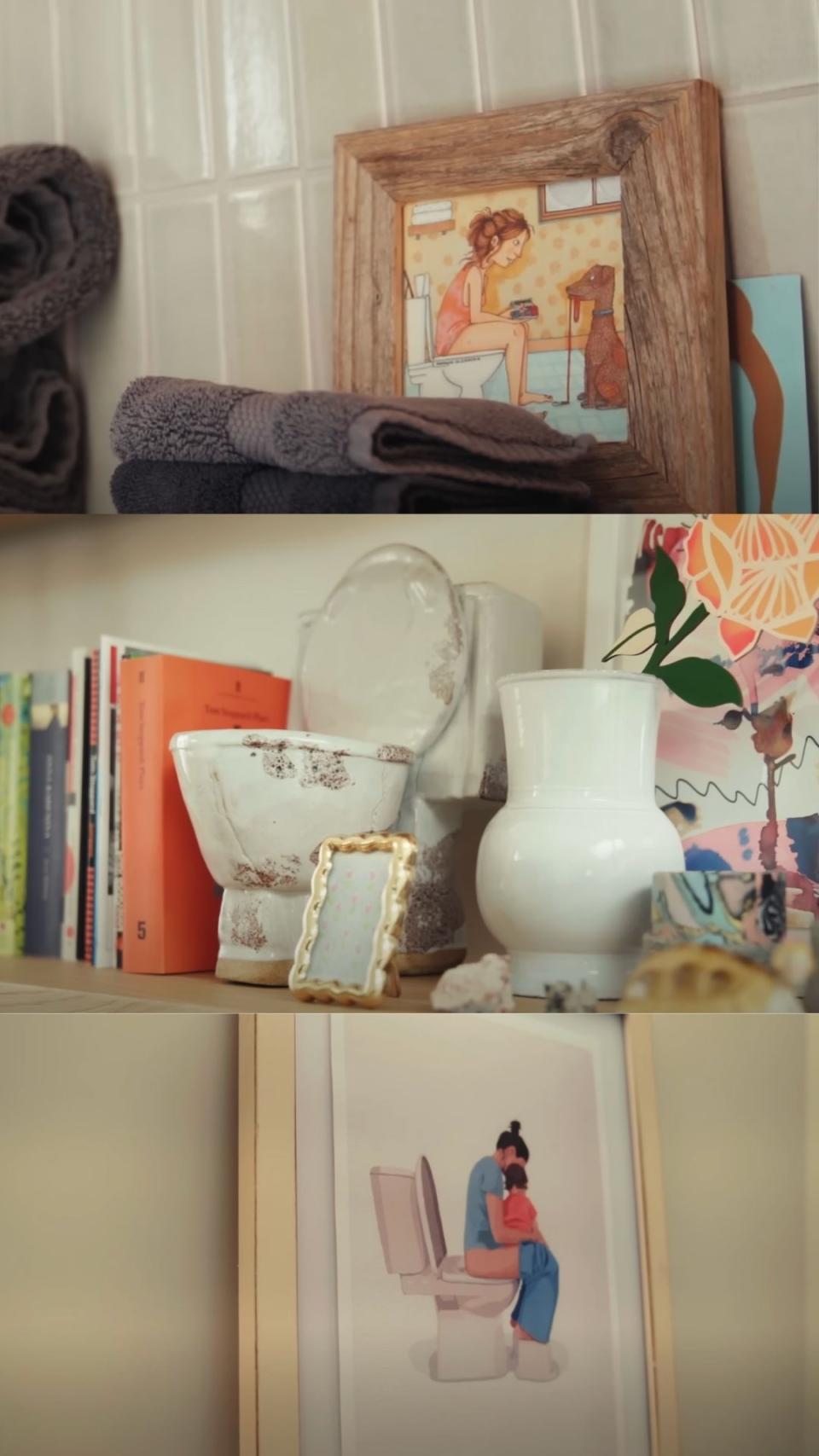 Amanda's three pieces of toilet art that she has in her home