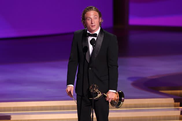 Jeremy Allen White holds his Emmy on Sept. 15, 2024, in Los Angeles.