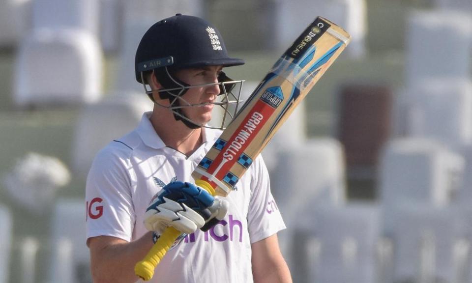 Harry Brook celebrates reaching 150, before eventually being dismissed for 153 from just 116 balls.