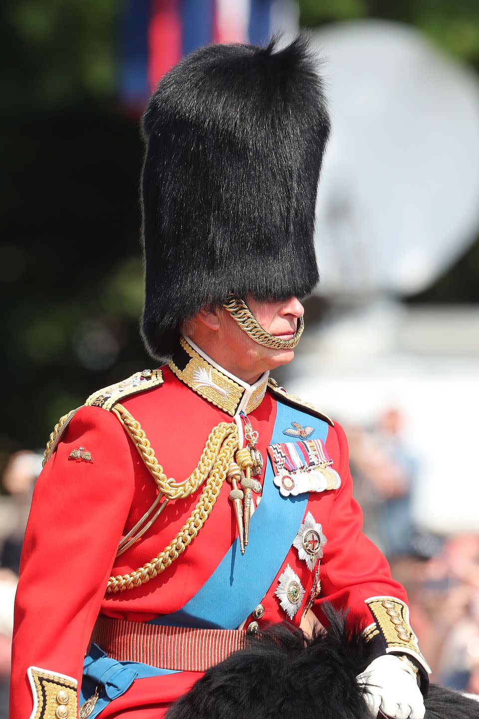<p>Prince Charles rode horseback for his role as royal colonel.</p>
