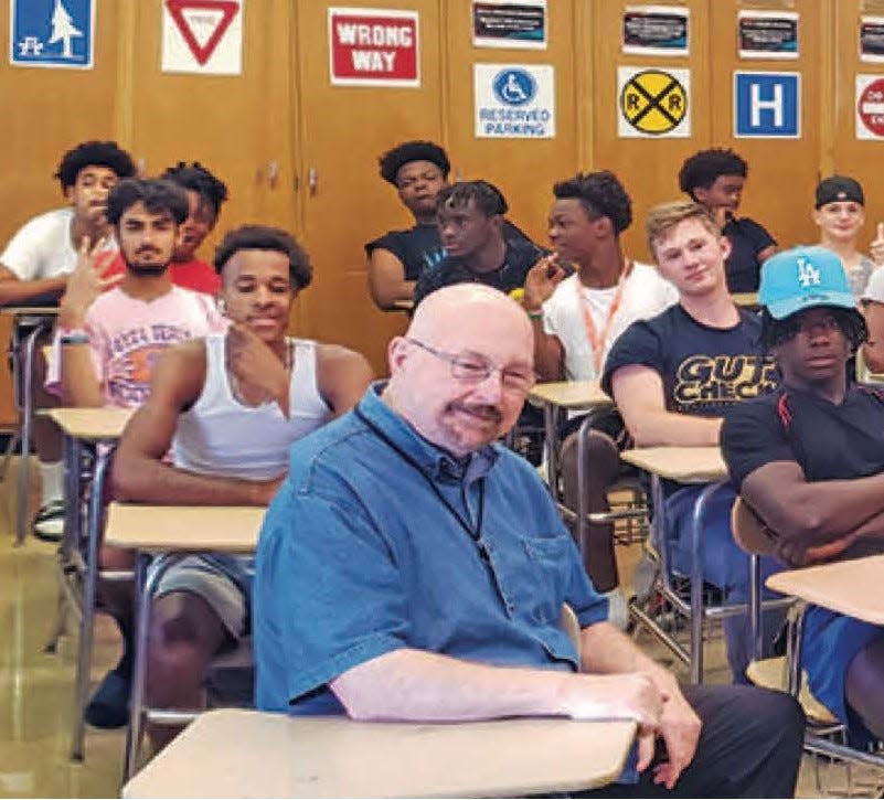 Al Thompson, founder of Pennsylvania-based Protect Our Youth from Steroids, during a visit to Christiana High School.