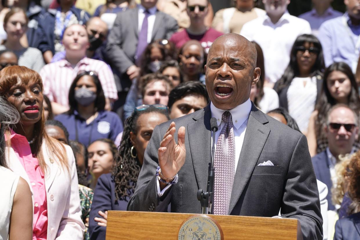 New York City Mayor Eric Adams speaks after the Supreme Court overturned Roe v. Wade outside City Hall on Friday, June 24, 2022, in Manhattan. 