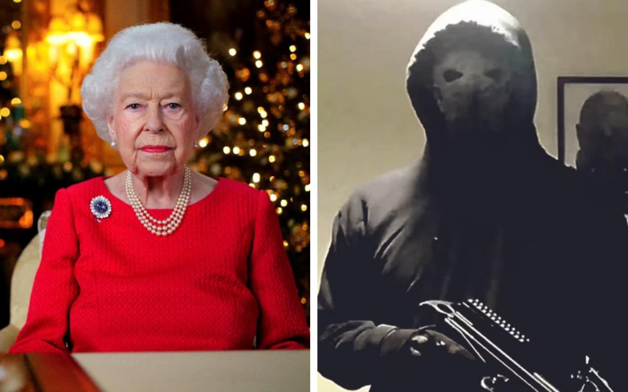 A masked man with a crossbow threatened to 'assassinate the Queen' in a chilling social media video - The Sun