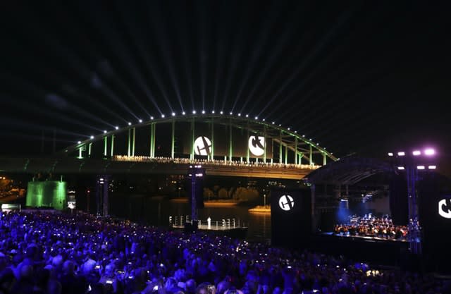 The Bridge to Liberation Experience held on the John Frost Bridge in Arnhem, the Netherlands, during the commemorations for the 75th anniversary of the military operation in Arnhem, codenamed Operation Market Garden