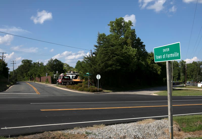 The road that leads to the ICE detention facility in Farmville