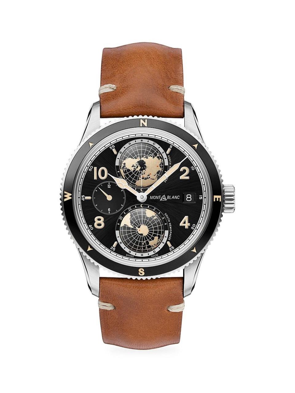 1858 Geosphere Leather Strap Watch