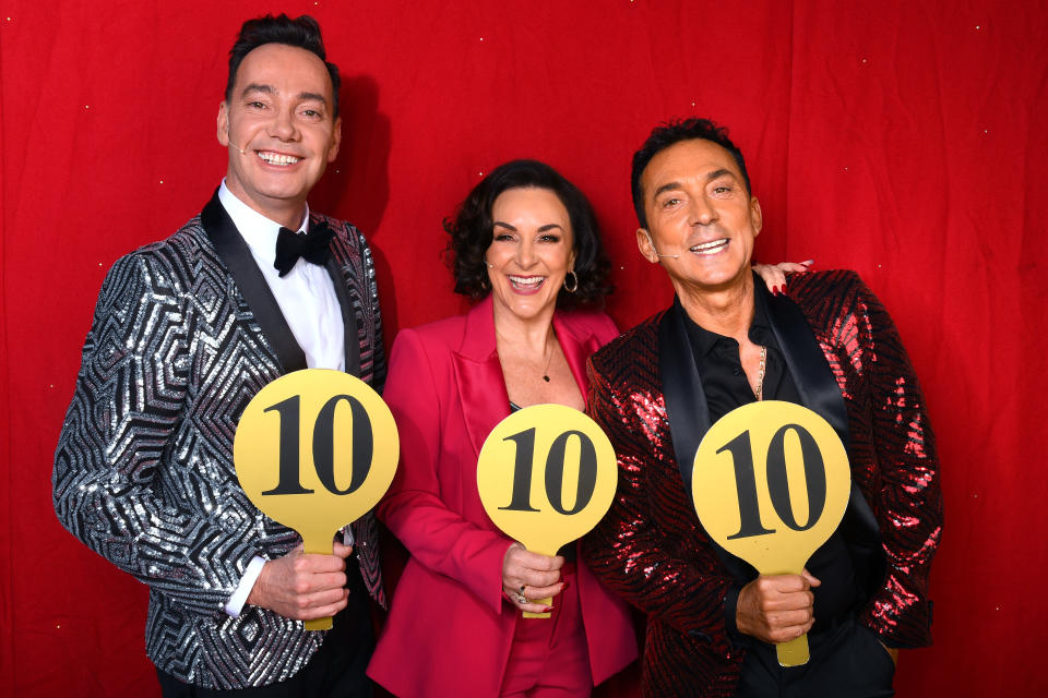 BIRMINGHAM, ENGLAND - JANUARY 16: Craig Revel Horwood, Shirley Ballas and Bruno Tonioli during the opening night of the Strictly Come Dancing Arena Tour 2020 at Arena Birmingham on January 16, 2020 in Birmingham, England. (Photo by Dave J Hogan/Getty Images)